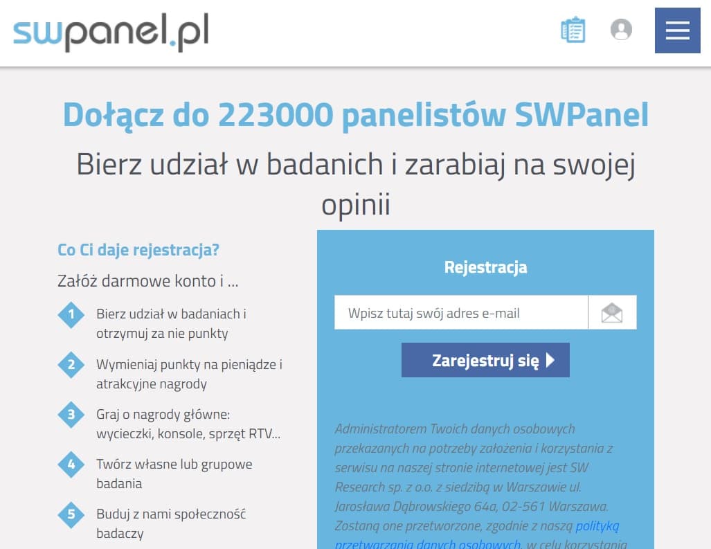 strona główna ankiet na swpanel.pl