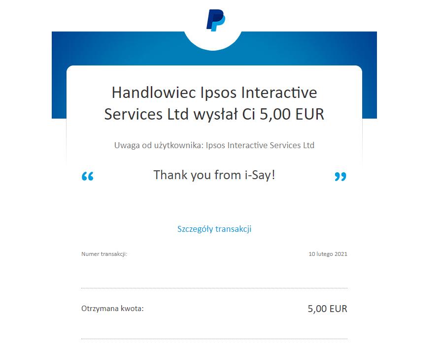 wypłata i-Say 5 euro dowód wypłaty