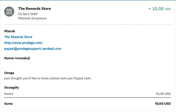 wypłata z ankiet z ysense 10 dolarów