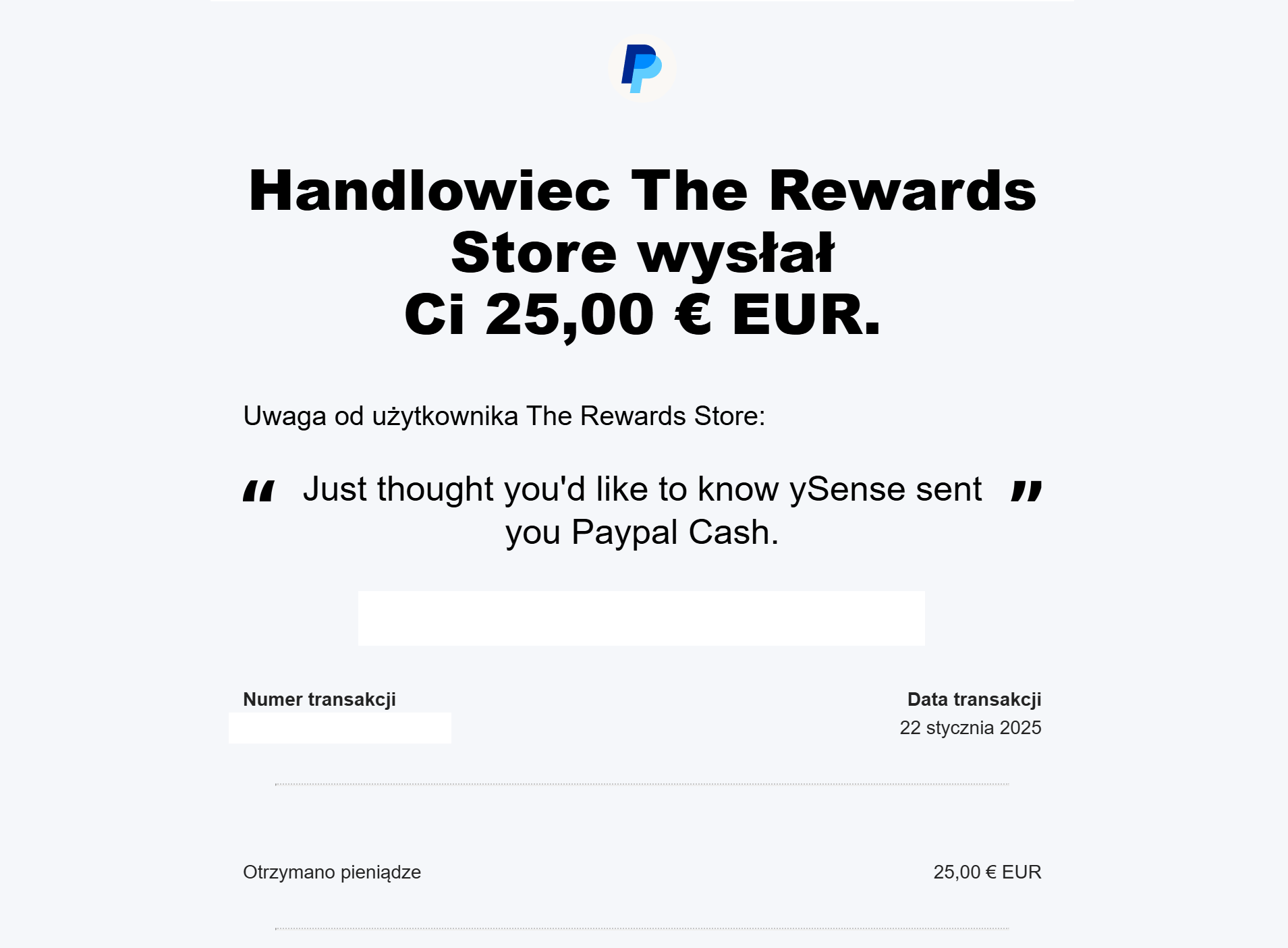 wypłata z ankiet ySense 25 euro